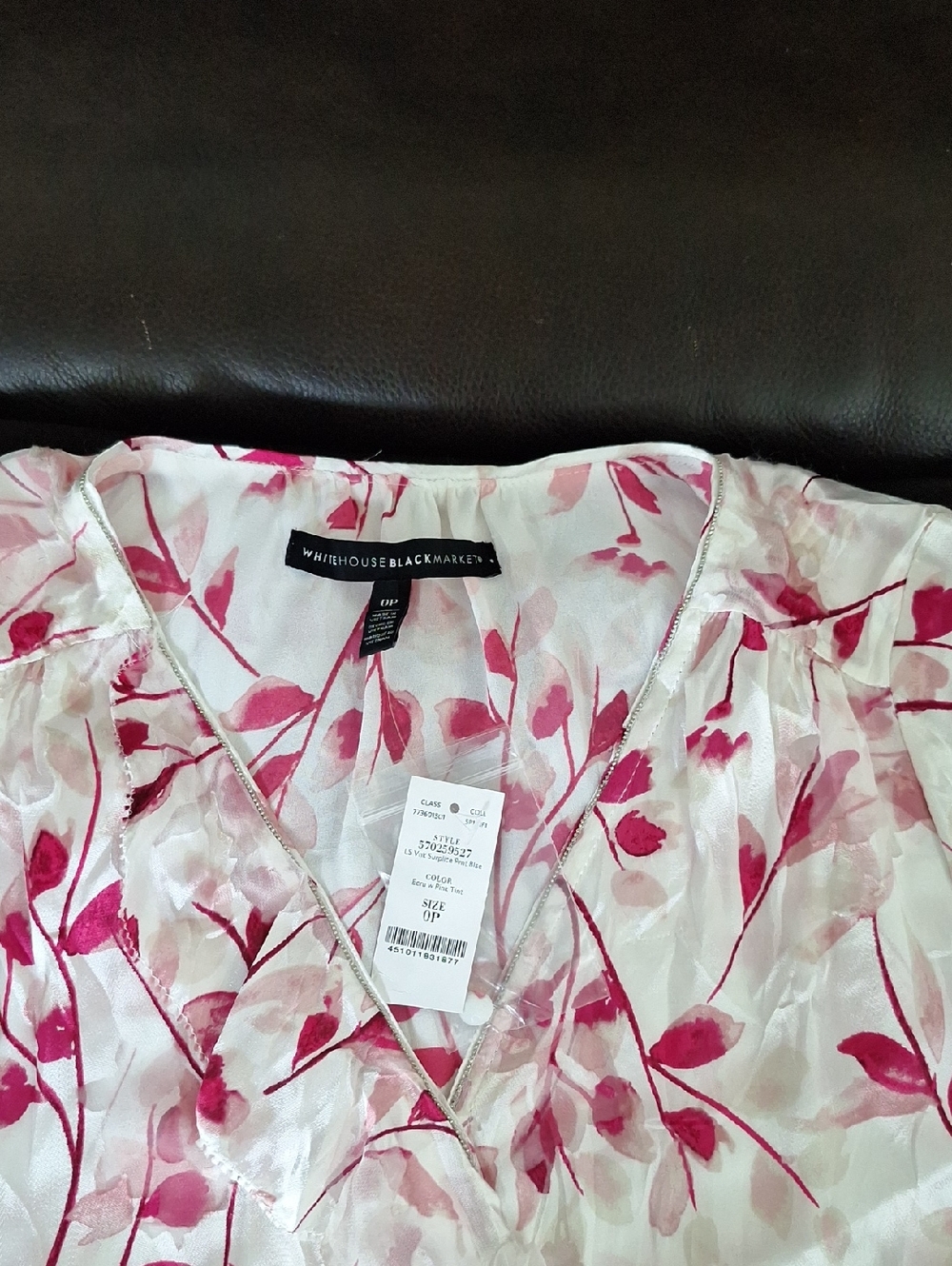 White House Black Market White Blouse with Pink Floral Print